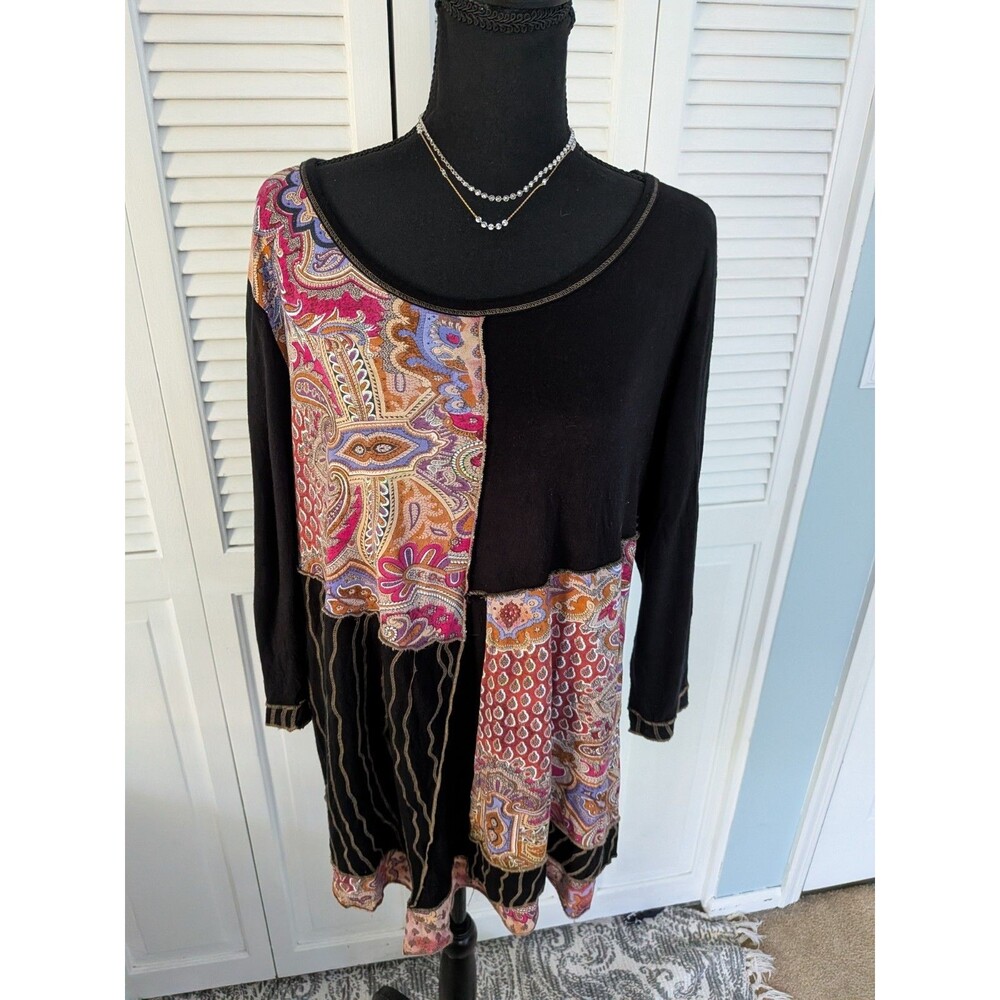 Parsley & Sage Top Women’s XL Boho Multicolor Abstract Tunic 3/4 Sleeve Artsy